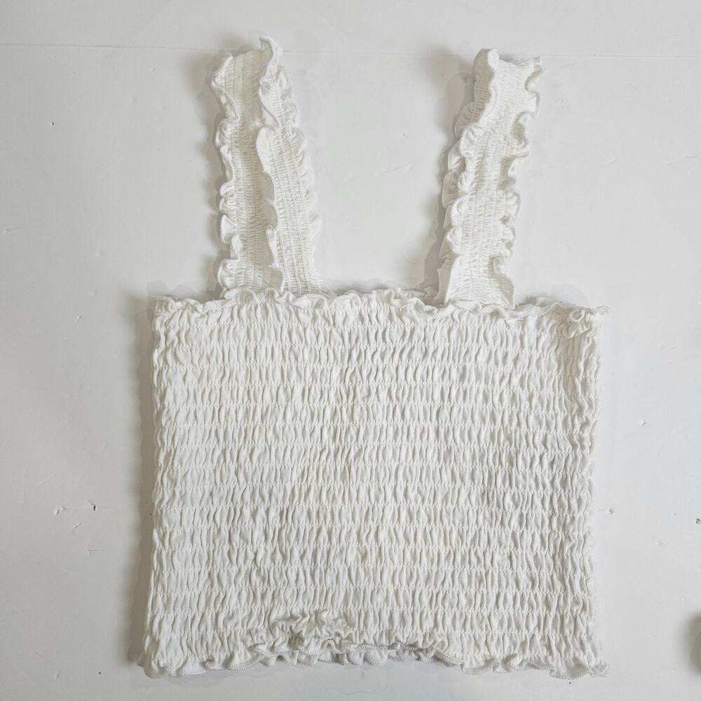 Hollister White Ruffle Smocked Crop Tank Top Small
